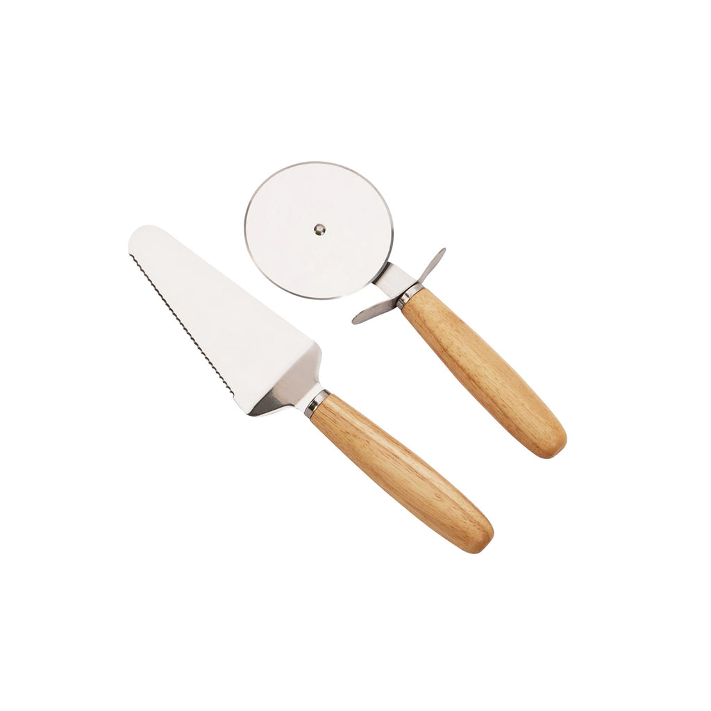 14" Wooden Pizza Board with Precision Cutting Wheel & Server-3