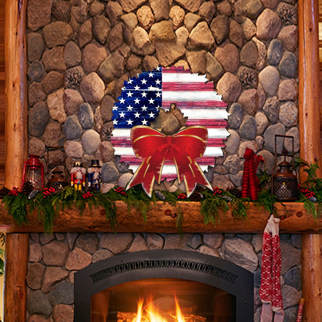 American Flag Holiday Door Wreath by G. DeBrekht - American Christmas Decor - 8185302H