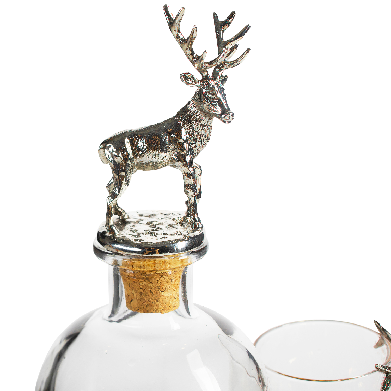 Stag Antler Decanter Set with 2 Stag Glasses - Antique Pewter Whiskey Decanter Set Elegant Liquor Decanter Gift Set for Bar by The Wine Savant - Luxury Decanter for Bourbon, Scotch, or Whiskey 750ml