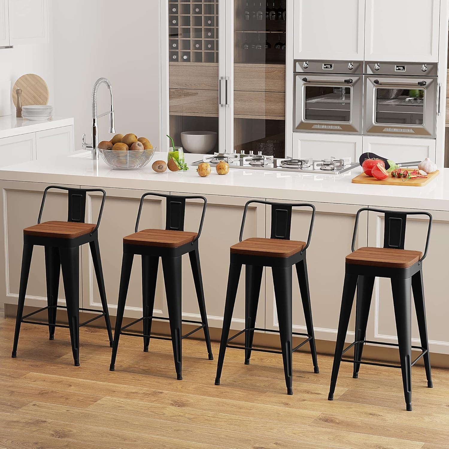Modern Stackable Metal Bar Stools Set of Four