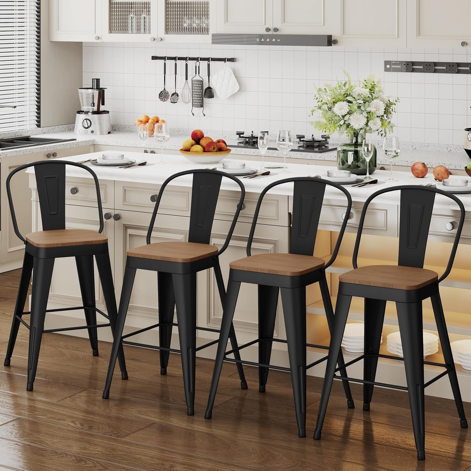 Industrial 24 Inch Bar Stools Set of Four