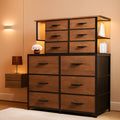 Bedroom Dresser With LED Lights 12 Drawers Rustic Brown