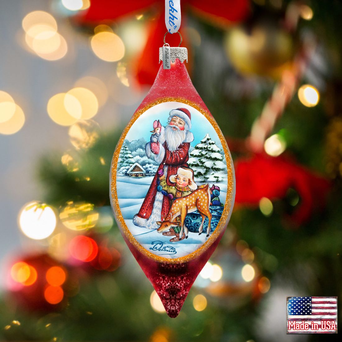 Santa Kids Cut Drop Glass Ornament by G. DeBrekht - Christmas Santa Snowman Decor - 757-005