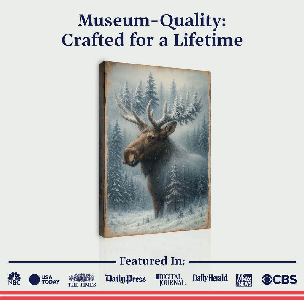 Snowy Forest Moose Double Exposure Wall Art