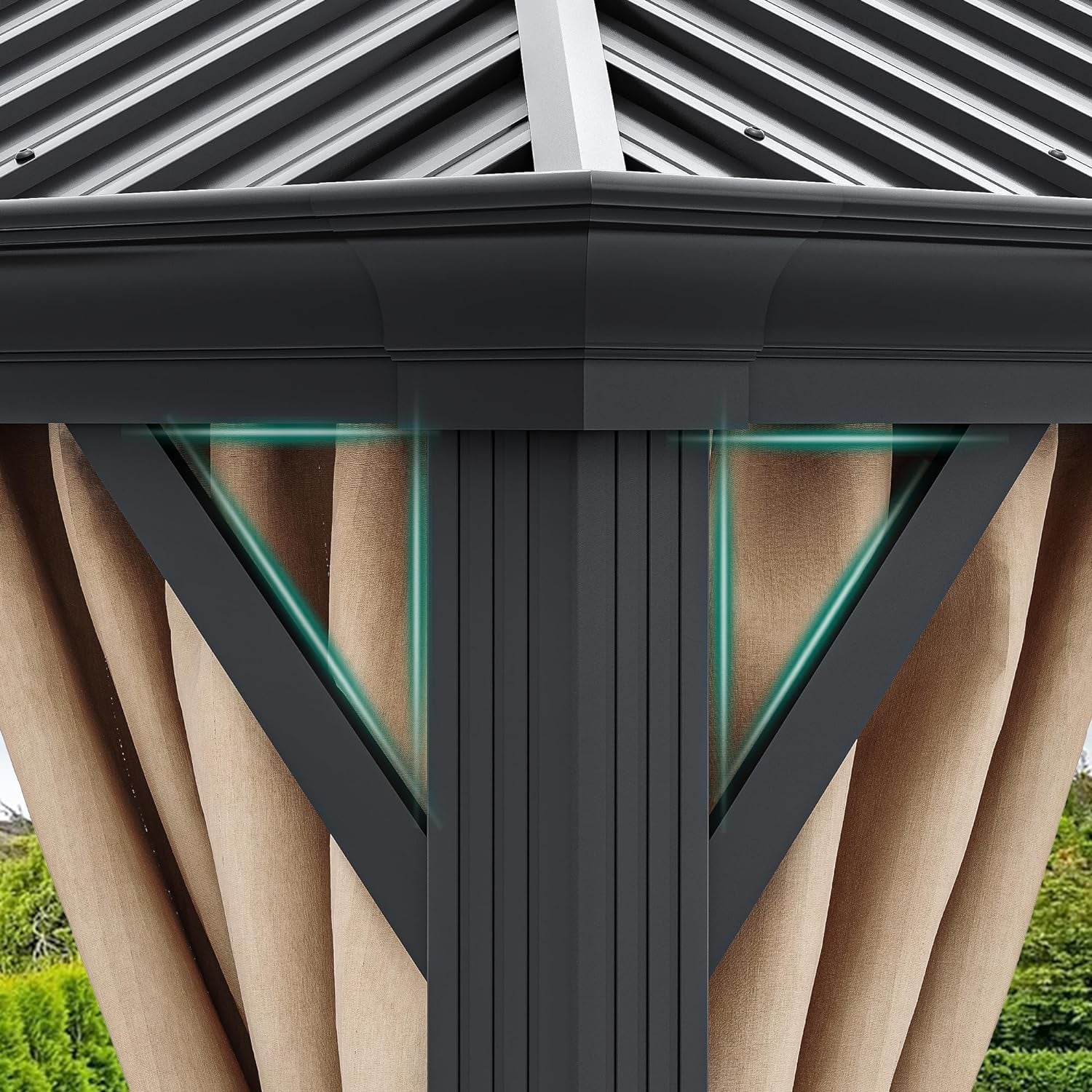 10x12 Ft Brown Steel Hardtop Gazebo With Netting And Curtains For Patio Garden Outdoor Living