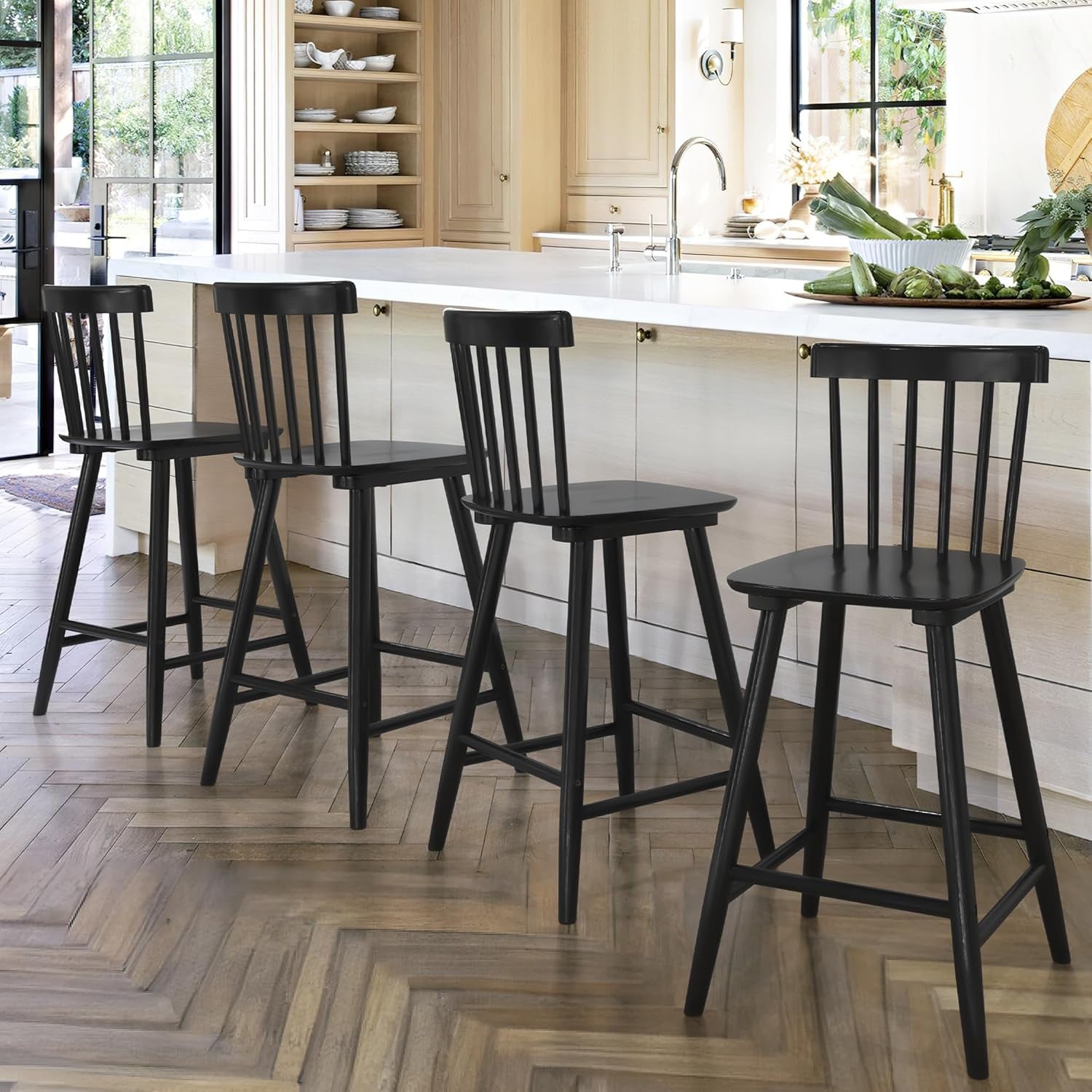 Classic Wooden Bar Stools Set of Four for Kitchen