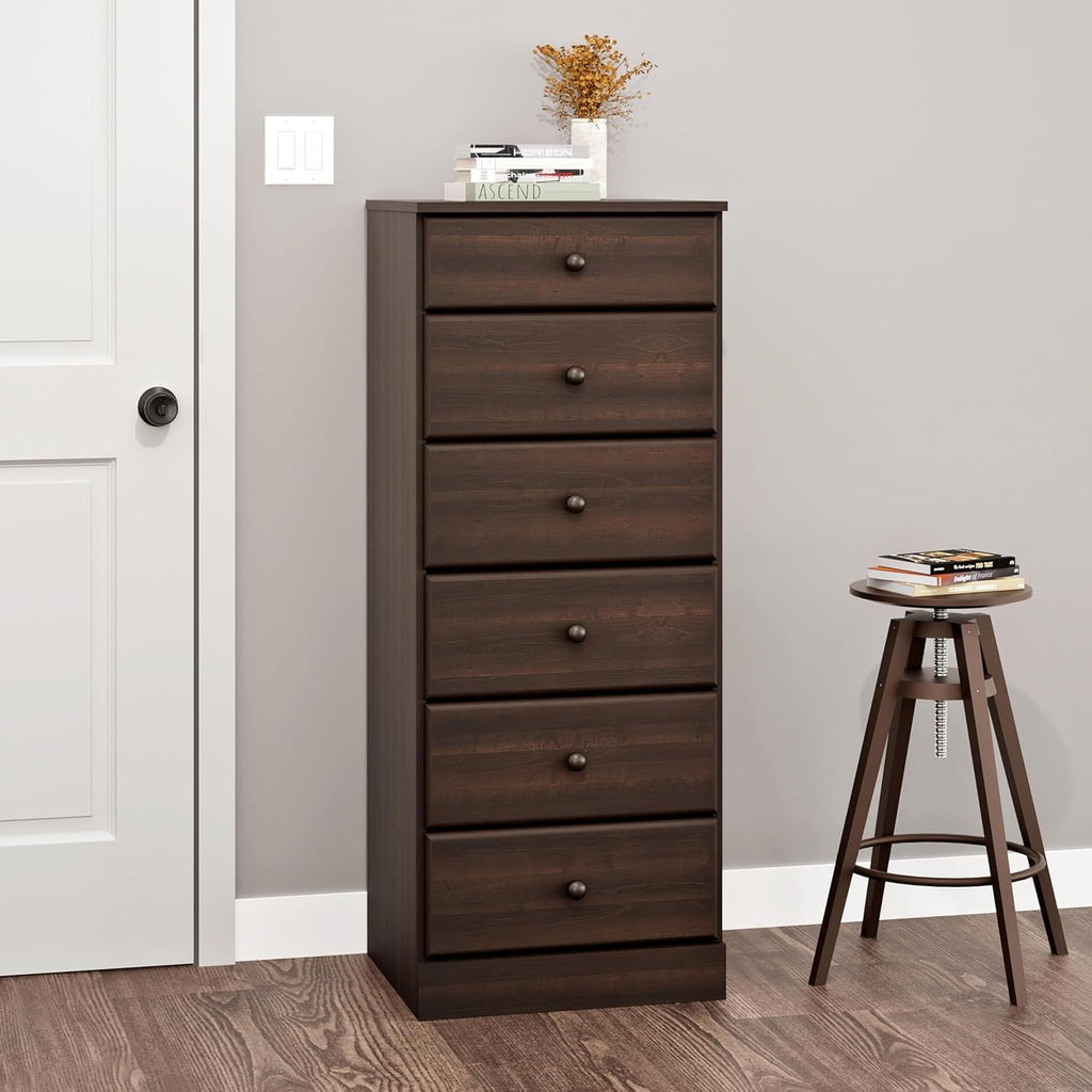Astrid Tall Brown Dresser Six Drawer Chest For Bedroom