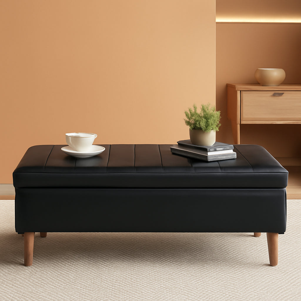 Black 44.5-Inch Storage Ottoman With Premium Gas Spring