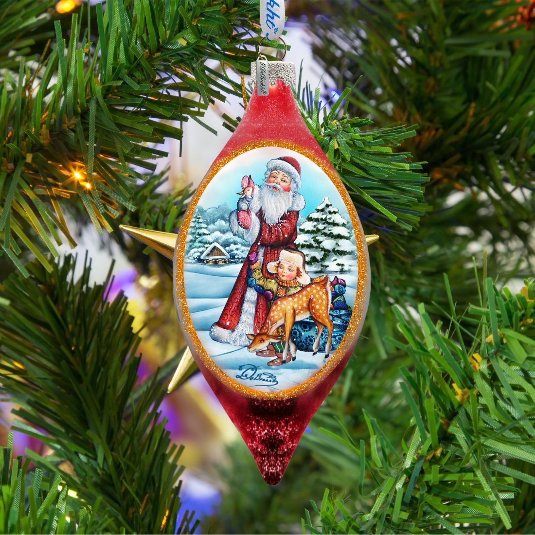 Santa Kids Cut Drop Glass Ornament by G. DeBrekht - Christmas Santa Snowman Decor - 757-005