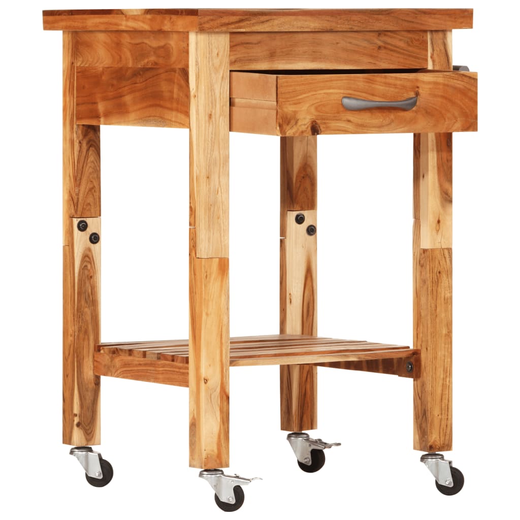 vidaXL Kitchen Cart Wooden Rolling Kitchen Trolley Stand Solid Wood Acacia
