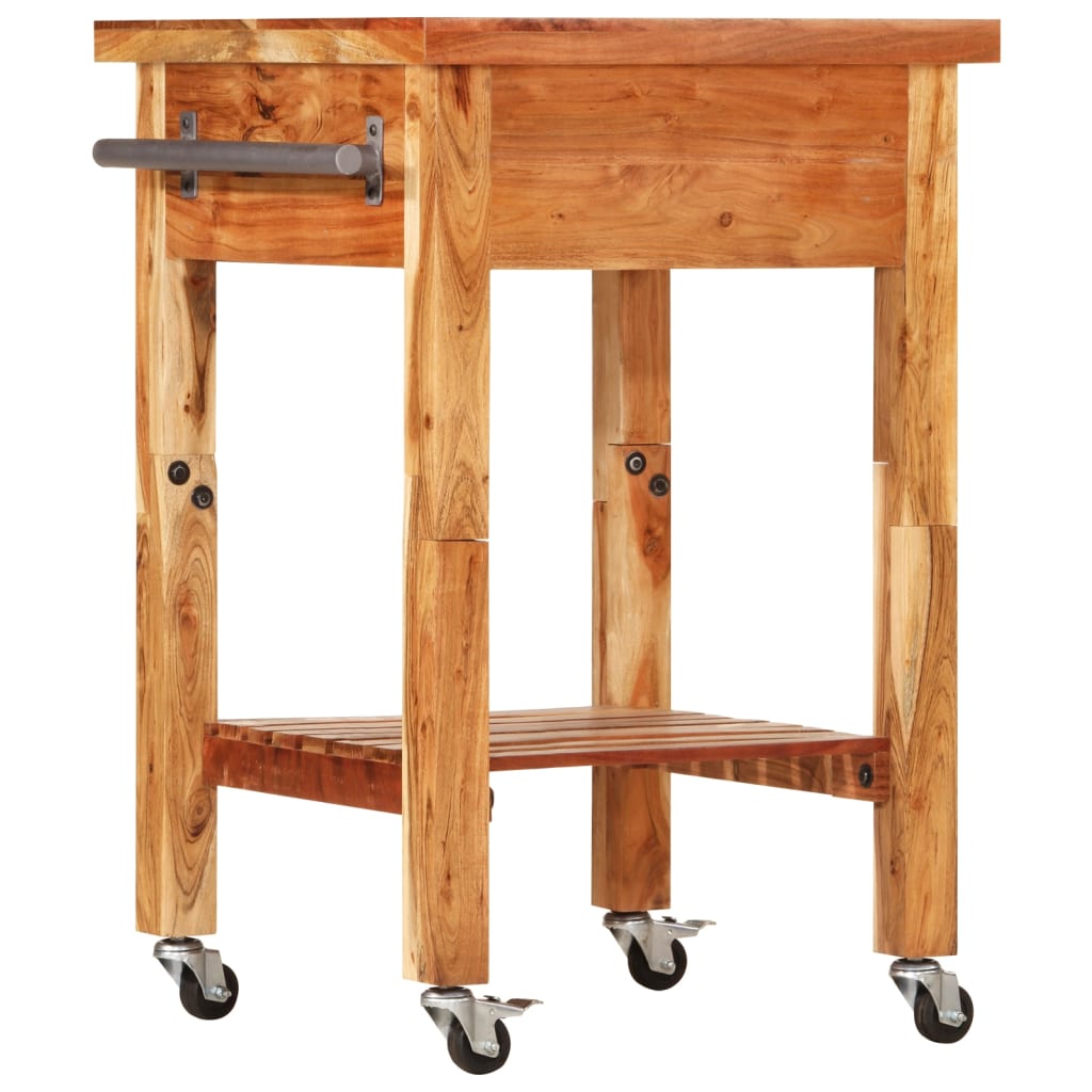 vidaXL Kitchen Cart Wooden Rolling Kitchen Trolley Stand Solid Wood Acacia