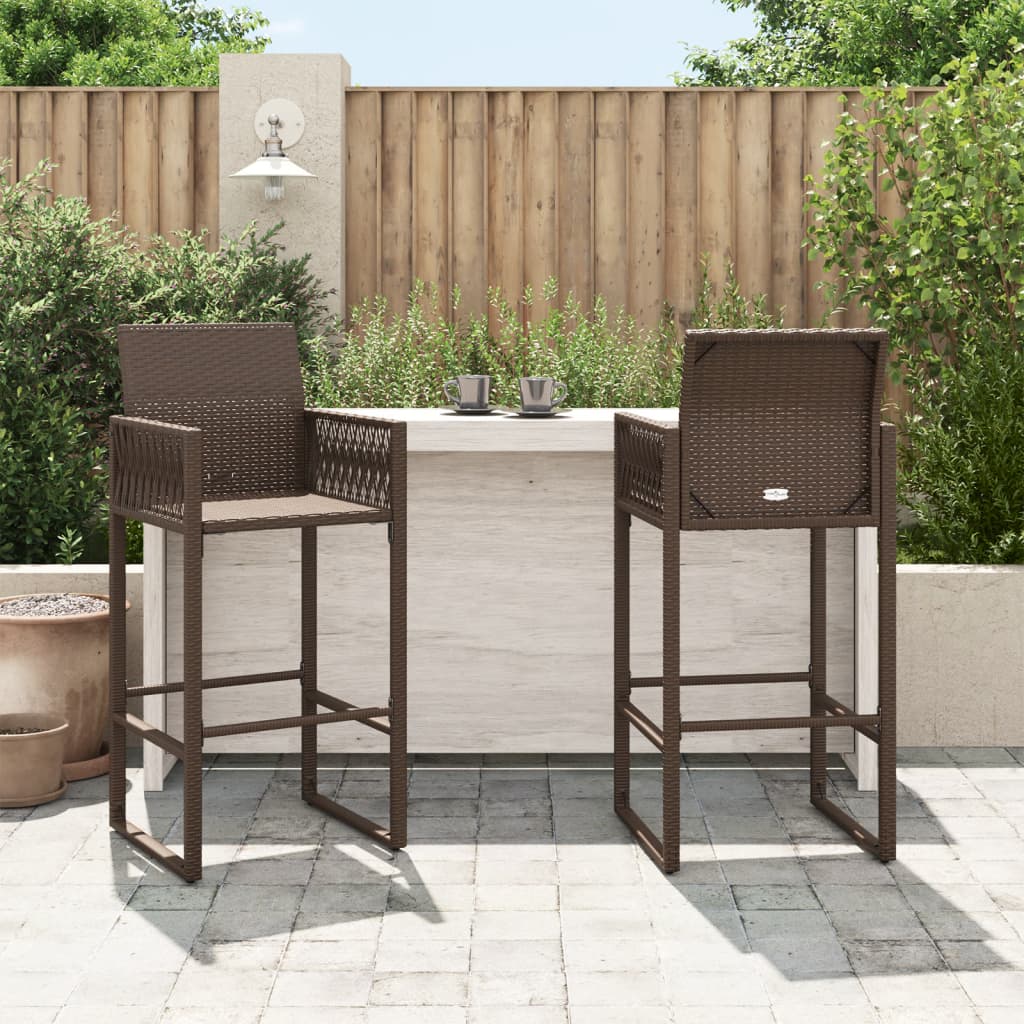 vidaXL Patio Bar Stools 2 pcs Brown Poly Rattan