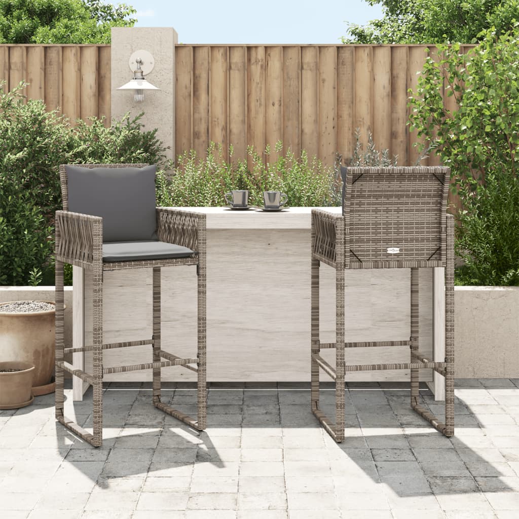 vidaXL Patio Bar Stools 2 pcs Gray Poly Rattan