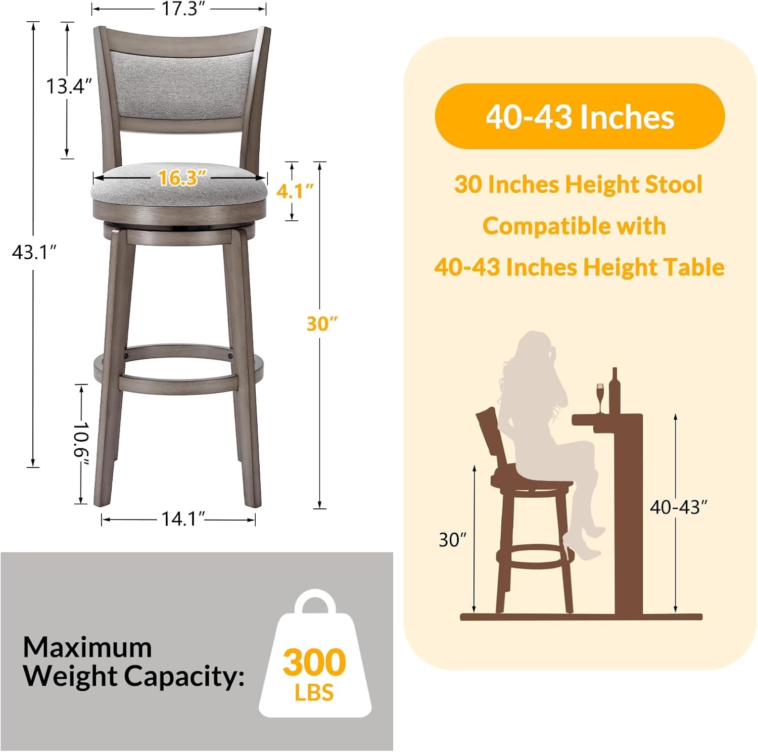 High Back Swivel Bar Stools Set of Two