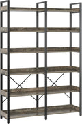 67 Inch Gray Industrial 6 Shelf Bookcase With Hooks