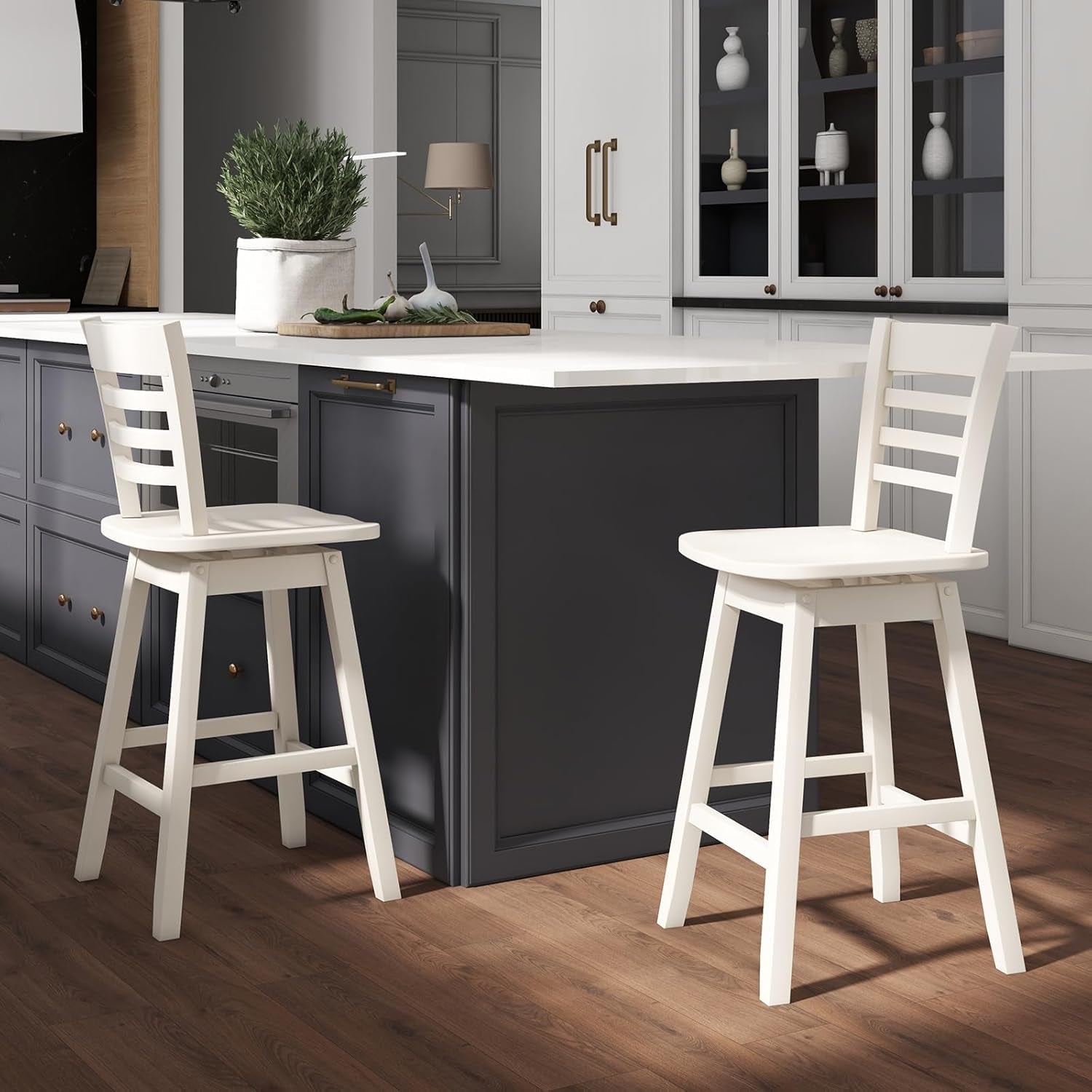 Swivel Wood Bar Stools Set with Ergonomic Design