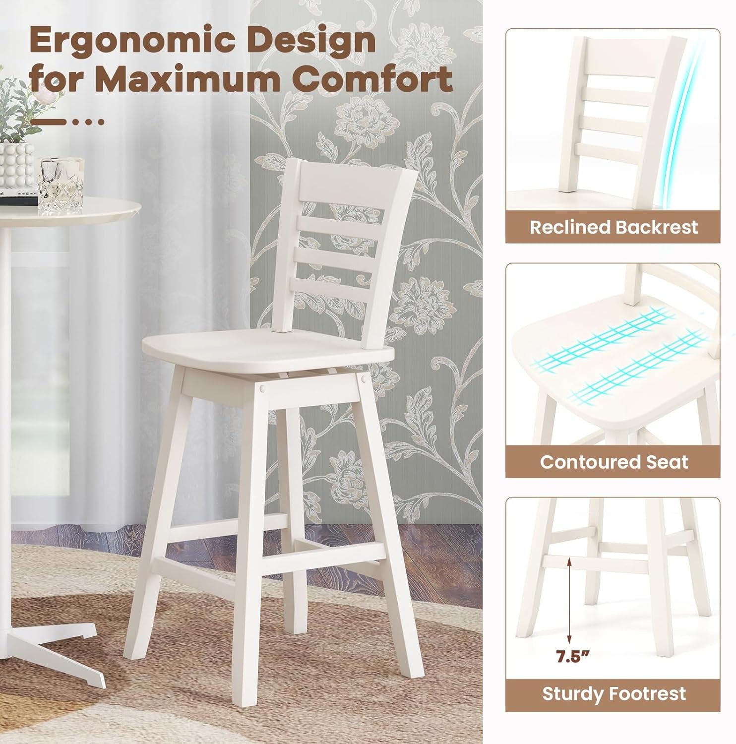 Swivel Wood Bar Stools Set with Ergonomic Design