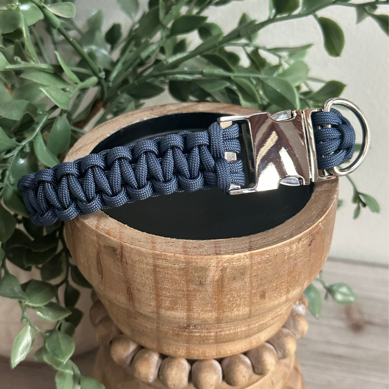 Cobra Braid in Navy Blue - Handmade Dog Collar