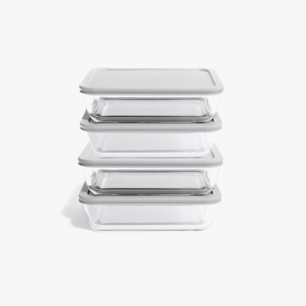 Glass Food Storage Containers - 8 Piece 6.55 Cup (4 Containers + 4 Lids) Rectangular Set