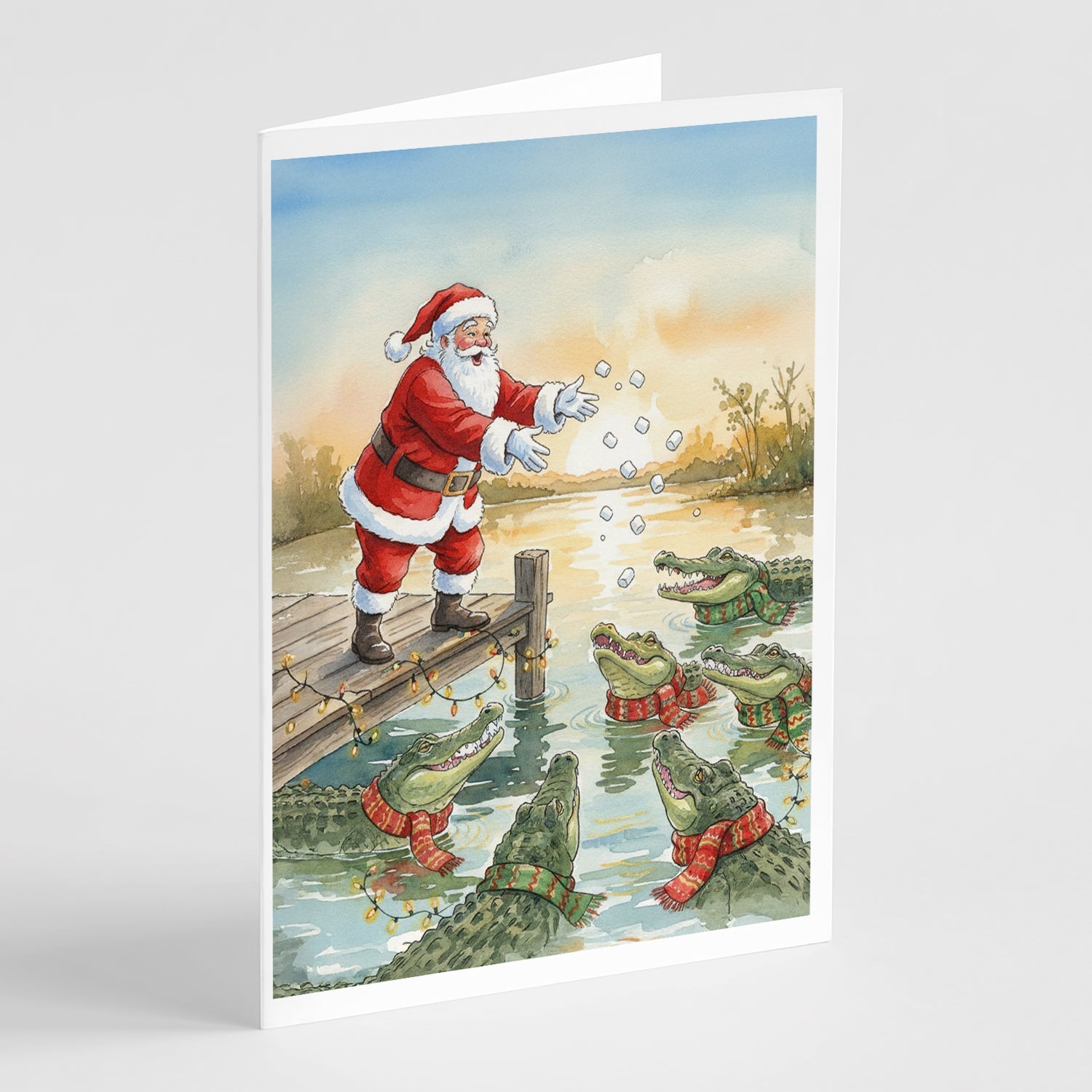 Cajun Santa Claus Feeding the Gators Christmas Greeting Cards Pack of 8