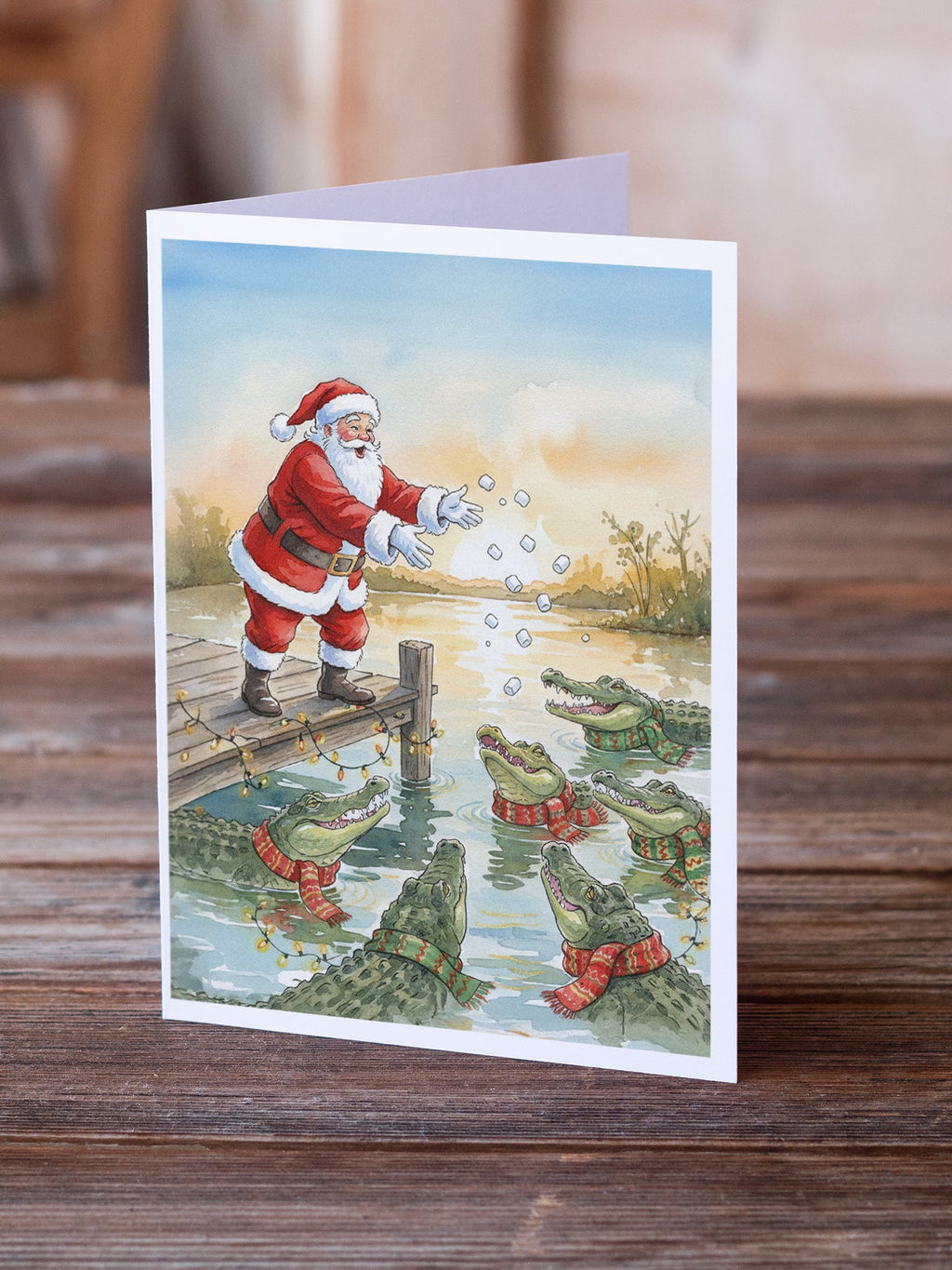 Cajun Santa Claus Feeding the Gators Christmas Greeting Cards Pack of 8