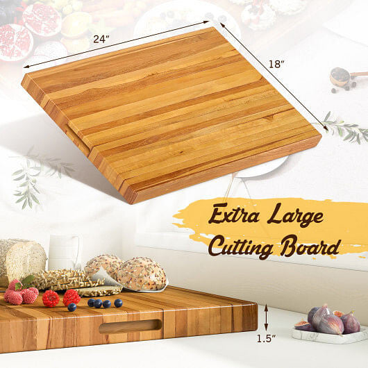 Teak Wood Cutting Board Extra Large 24 Inch Reversible Cutting Board with Handle-2