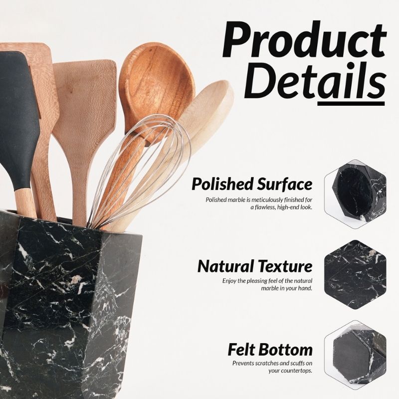 Marble Utensil Holder For Kitchen Countertop - Flatware Caddy Kitchen Organizer