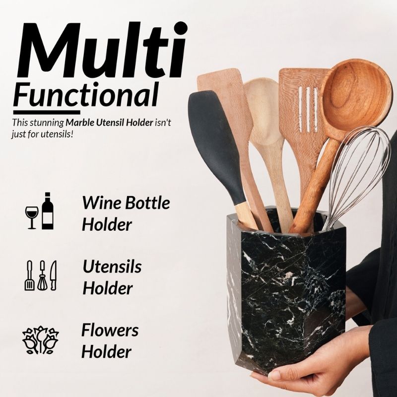 Marble Utensil Holder For Kitchen Countertop - Flatware Caddy Kitchen Organizer
