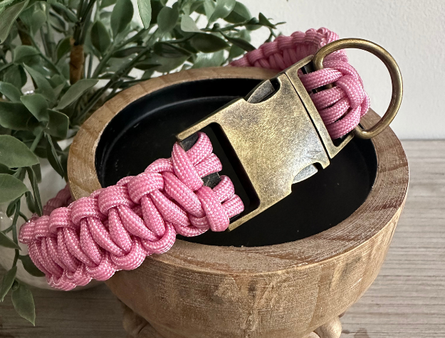 Cobra Braid in Pink & White Stripes - Handmade Dog Collar