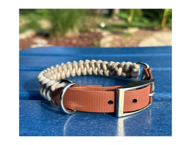 Fishtail Hand Braided Dog Collar in Tan & Cream