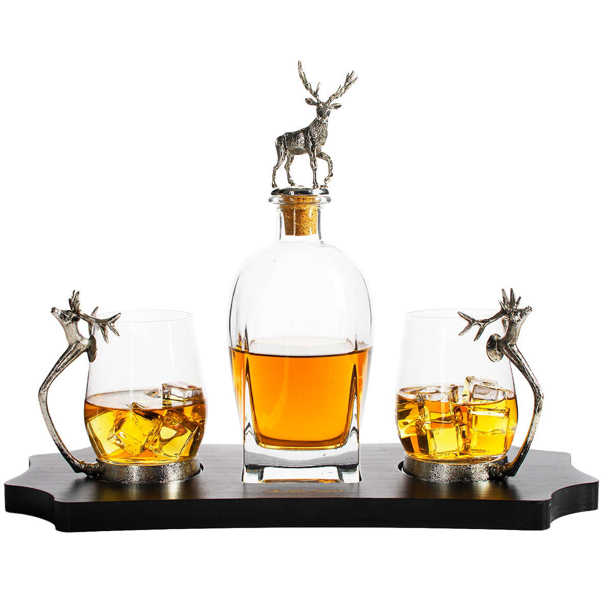 Stag Antler Decanter Set with 2 Stag Glasses - Antique Pewter Whiskey Decanter Set Elegant Liquor Decanter Gift Set for Bar by The Wine Savant - Luxury Decanter for Bourbon, Scotch, or Whiskey 750ml