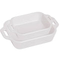 2 Piece Ceramic Stoneware Bakeware Casserole Dish Set in White-0