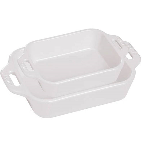 2 Piece Ceramic Stoneware Bakeware Casserole Dish Set in White-0