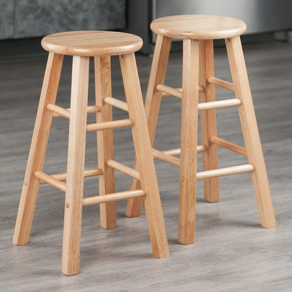 Two Piece 24 Inch Natural Finish Solid Wood Counter Stools