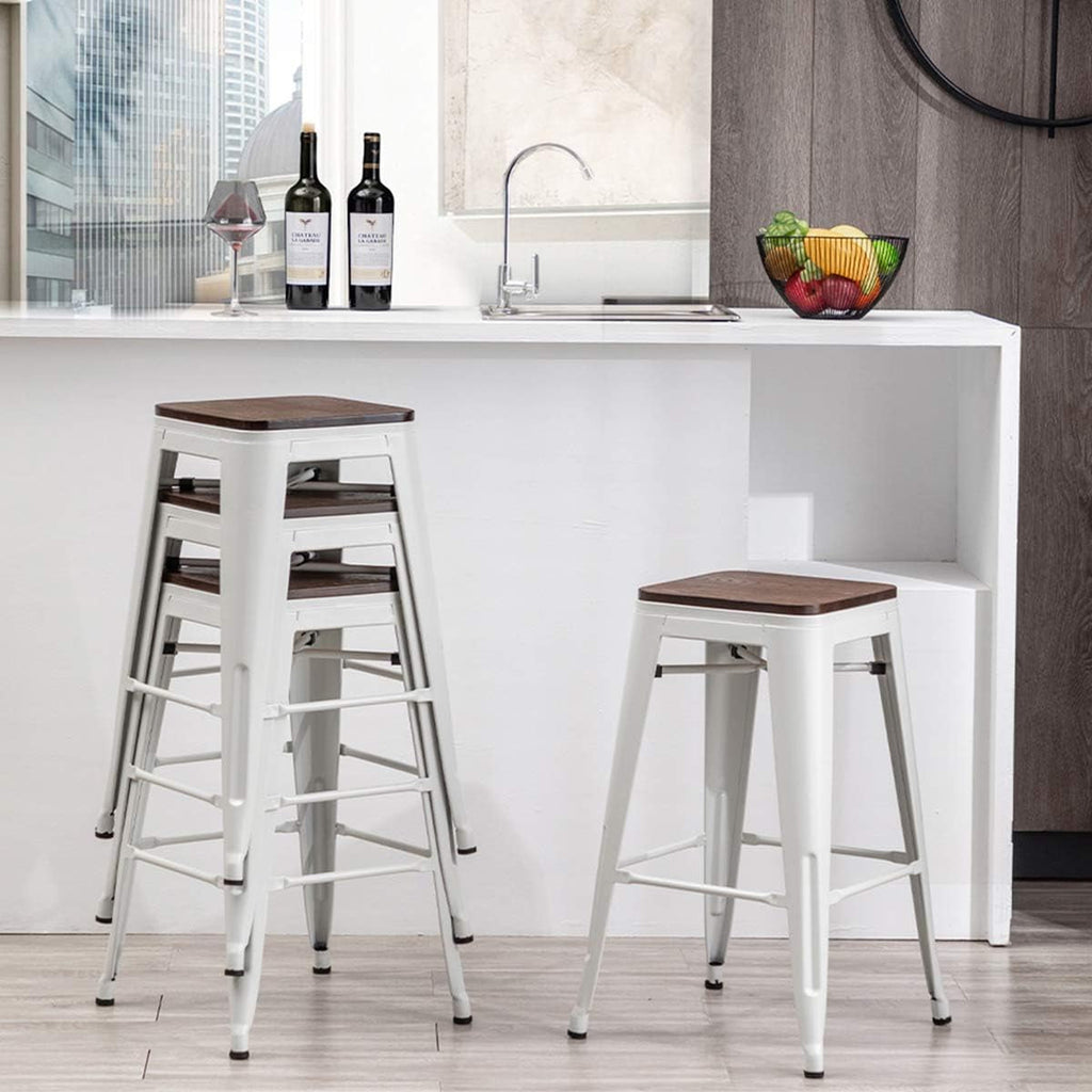 Metal Bar Stools Set of Four Backless Stackable Design
