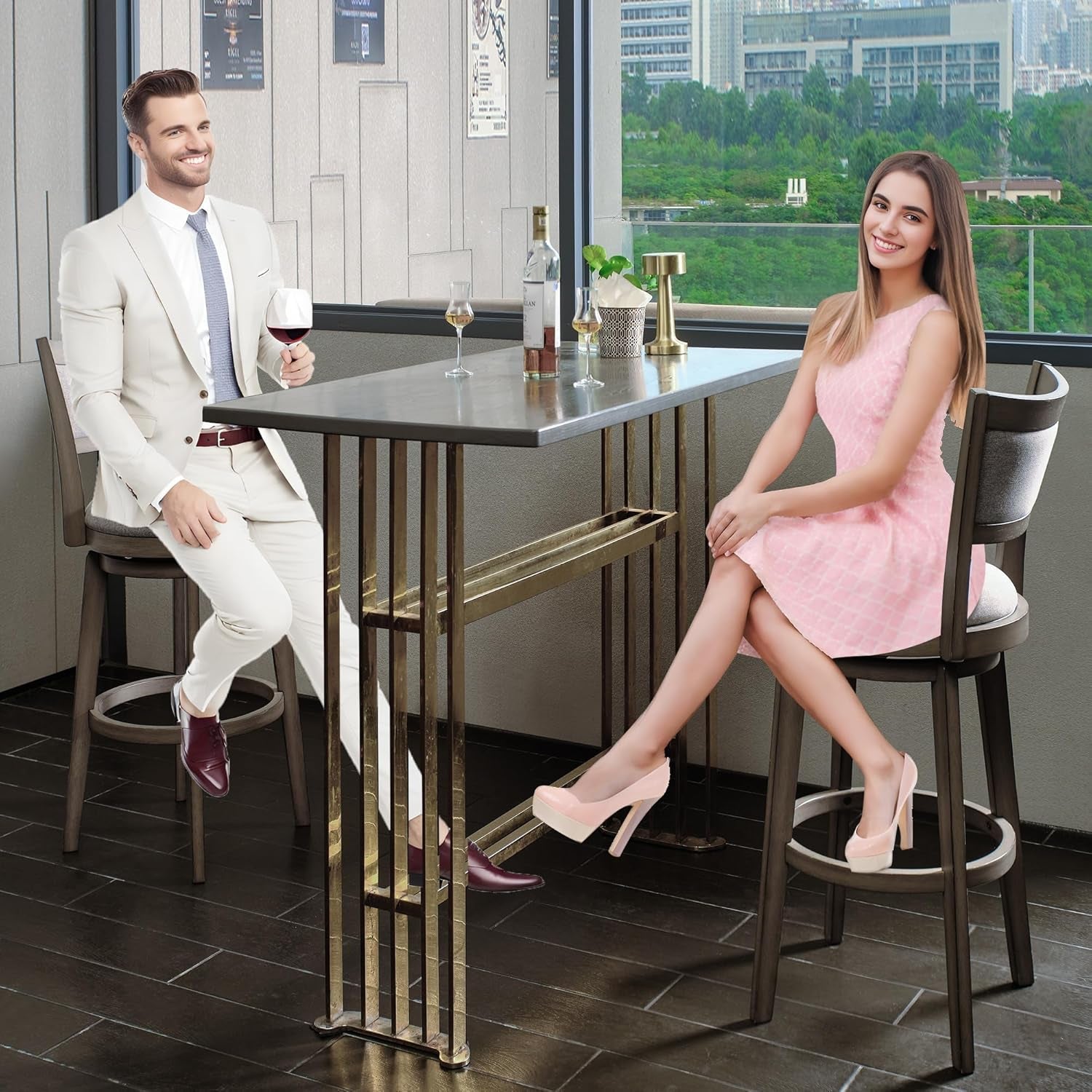 High Back Swivel Bar Stools Set of Two