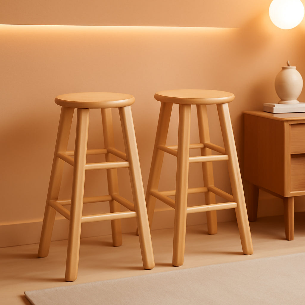 Two Piece 24 Inch Natural Finish Solid Wood Counter Stools