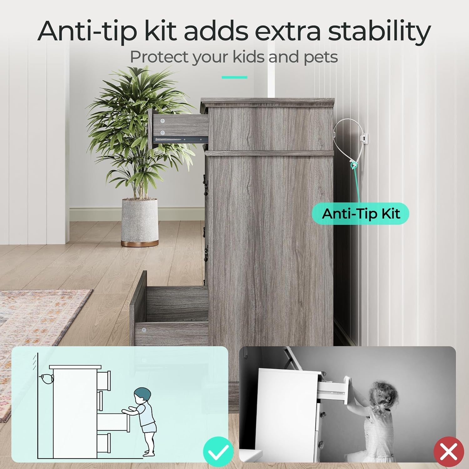 Grey 9-Drawer SolidWood Dresser For Bedroom Storage