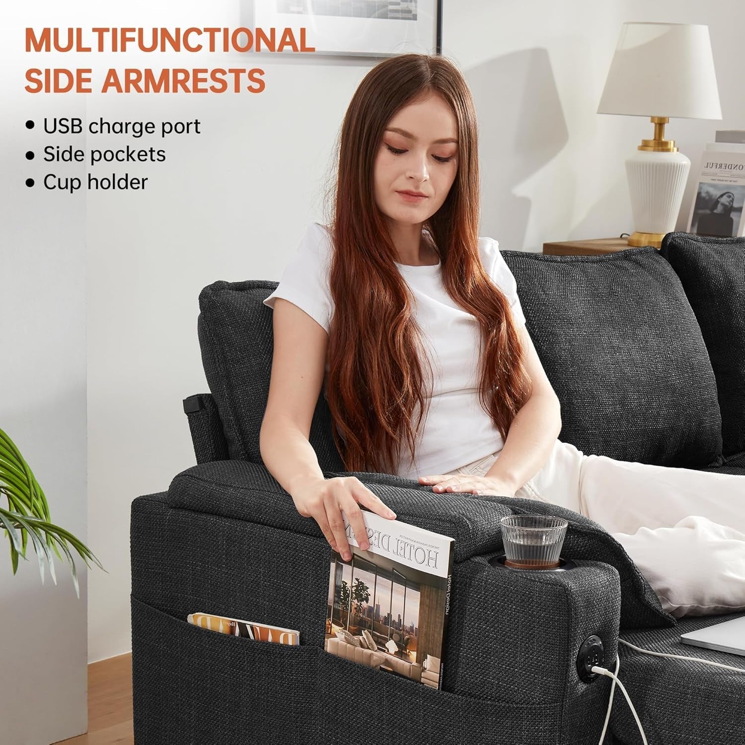 Convertible L-Shaped Sofa Bed with Storage and USB