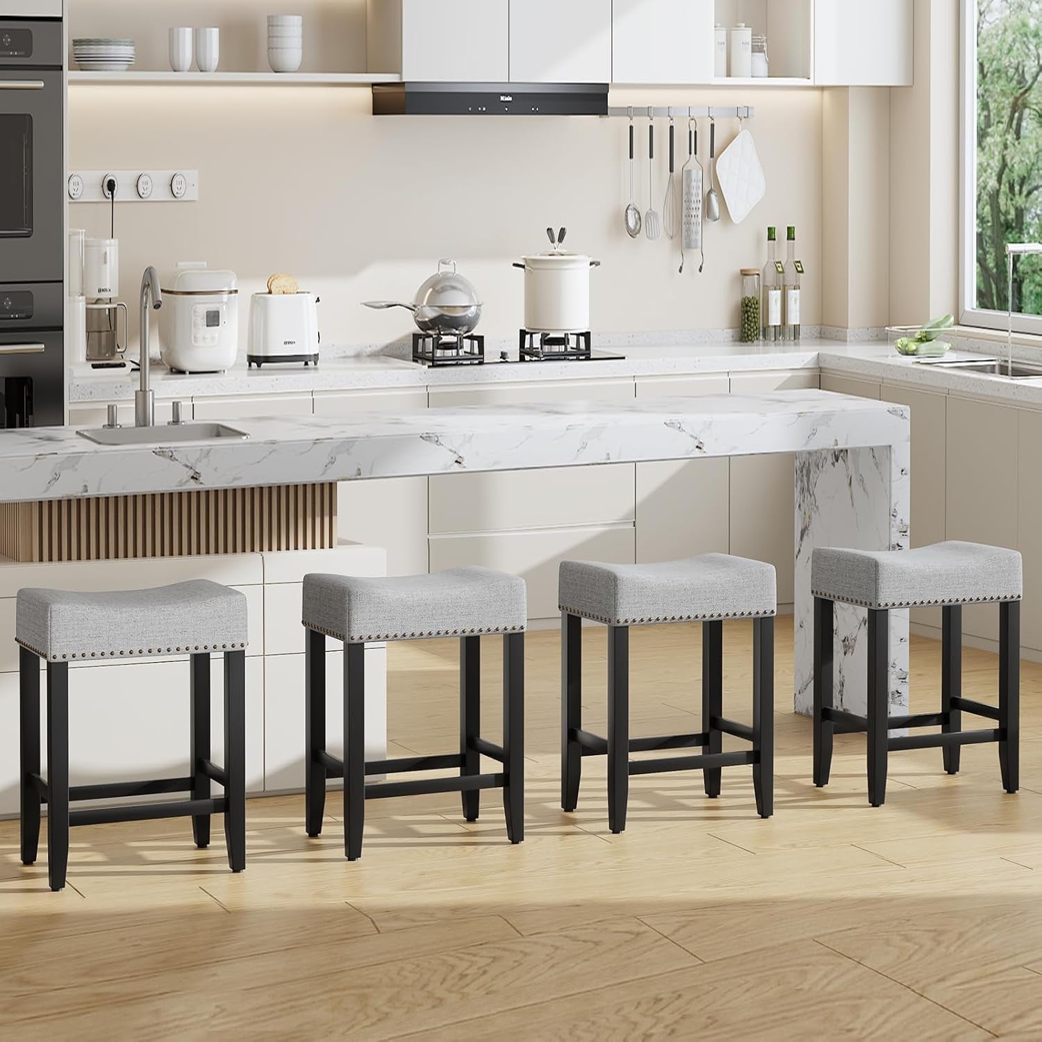 Ergonomic Upholstered Bar Stools Set for Kitchen Island