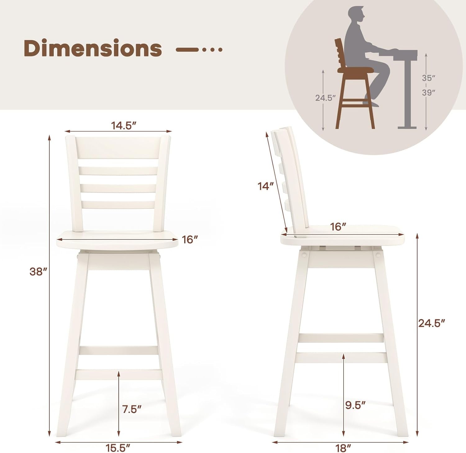 Swivel Wood Bar Stools Set with Ergonomic Design