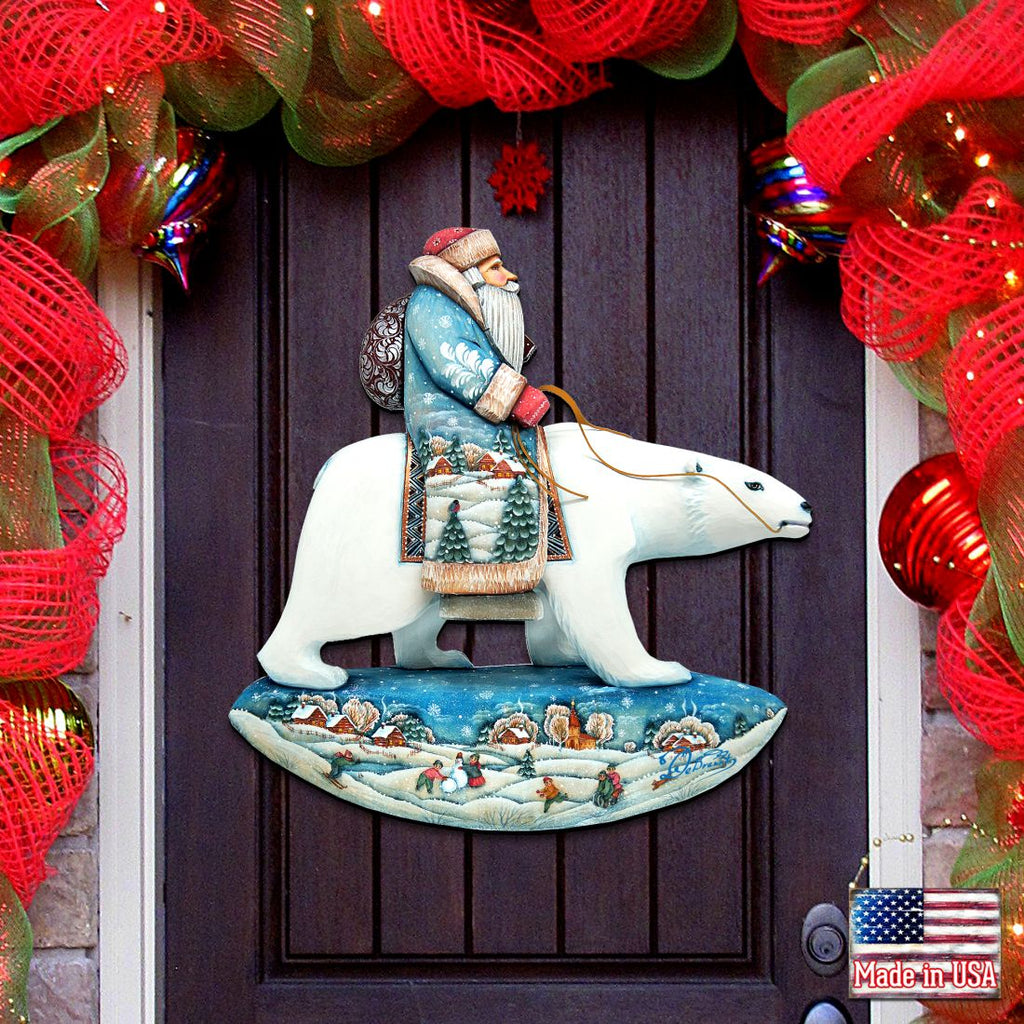 Santa On Polar Bear Christmas Door Decor by G. DeBrekht - Christmas Santa Snowman Decor - 8116382H