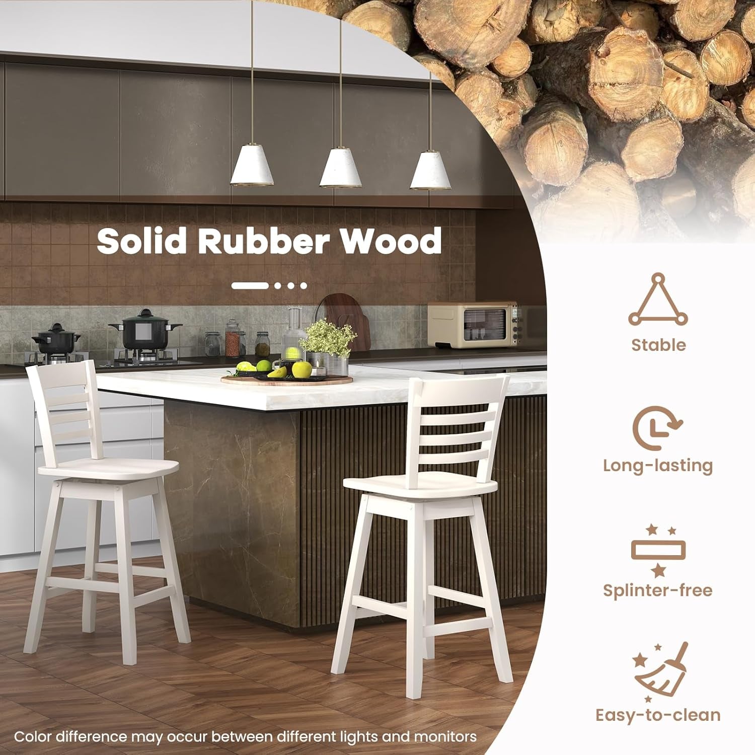 Swivel Wood Bar Stools Set with Ergonomic Design