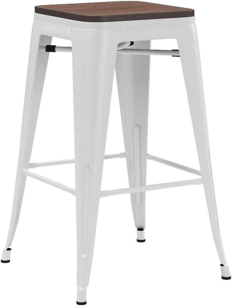Metal Bar Stools Set of Four Backless Stackable Design