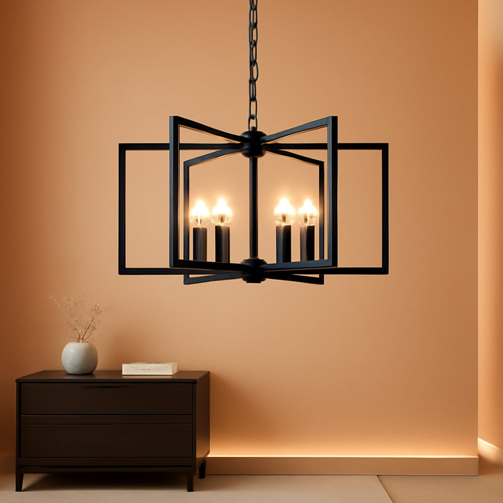 Black Geometric 6 Light Contemporary Ceiling Chandelier