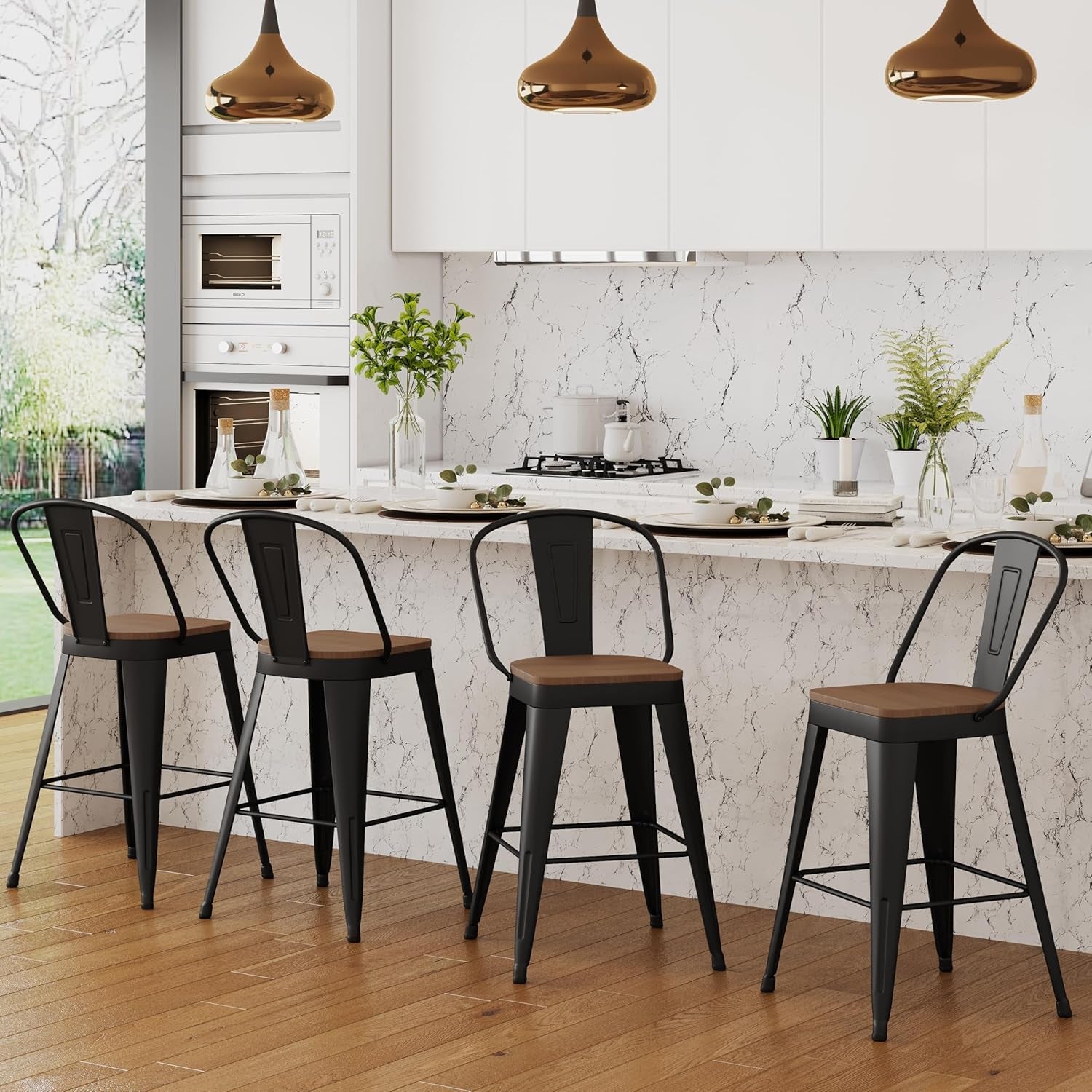 Industrial 24 Inch Bar Stools Set of Four