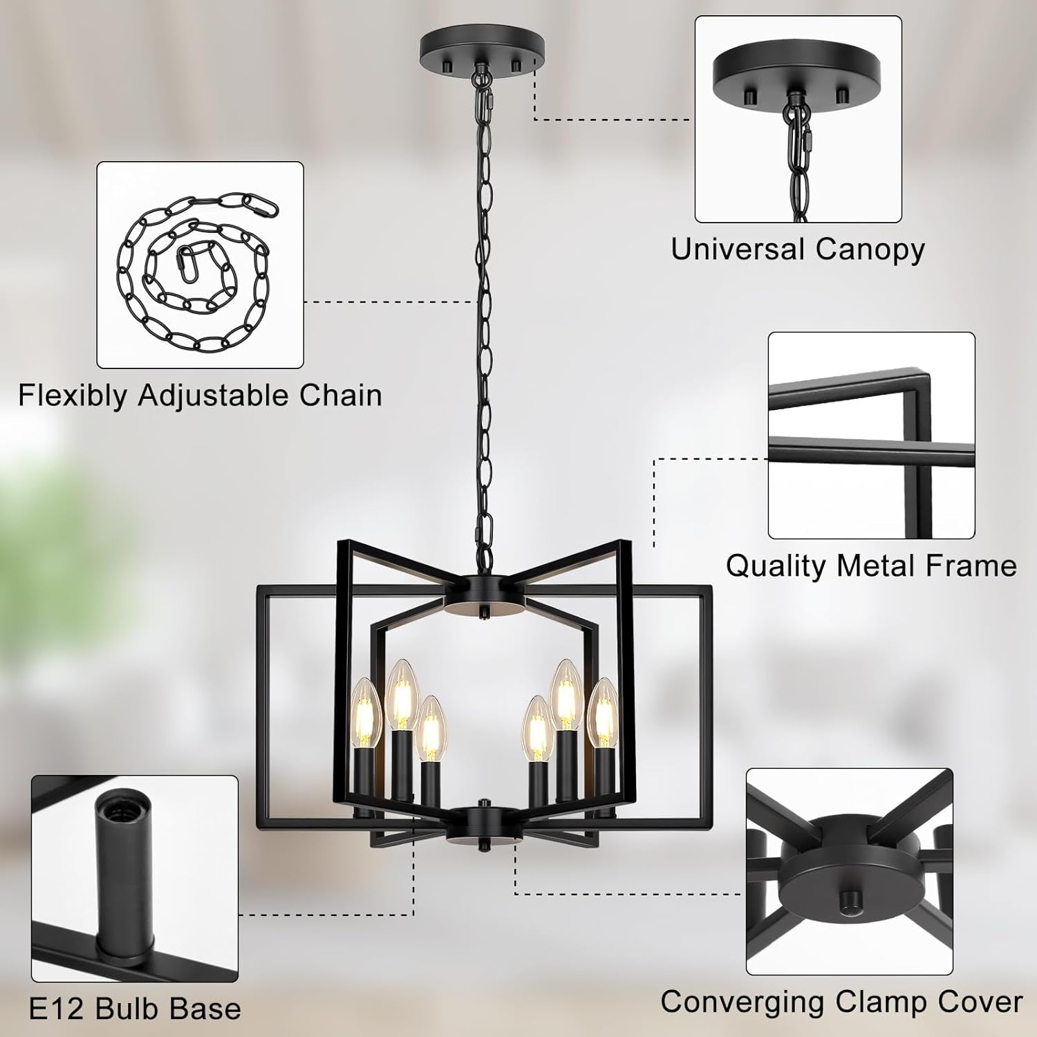 Black Geometric 6 Light Contemporary Ceiling Chandelier