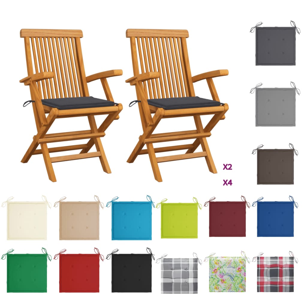 vidaXL Patio Chairs Outdoor Bistro Folding Chair with Cushions Solid Wood Teak-5