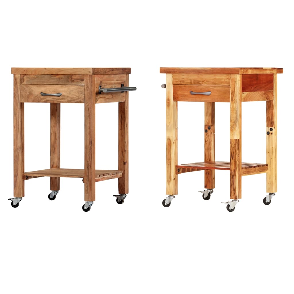 vidaXL Kitchen Cart Wooden Rolling Kitchen Trolley Stand Solid Wood Acacia